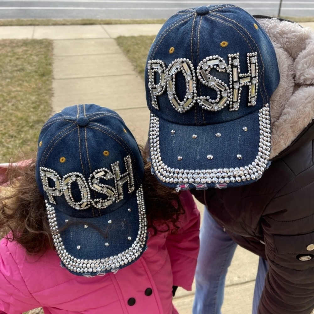 Denim Caps with Rhinestone Embellishments